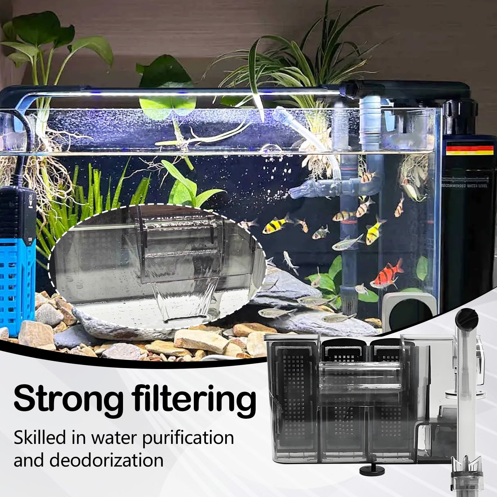 Filtro Externo Acuario, Filtro Acuario 800 L/H, Filtro Colgante Acuario, Flujo de Agua Ajustable Filtros Silenciosos, Filtro Cascada 12W para 30-210 litros de Acuario, Circulación Oxígeno