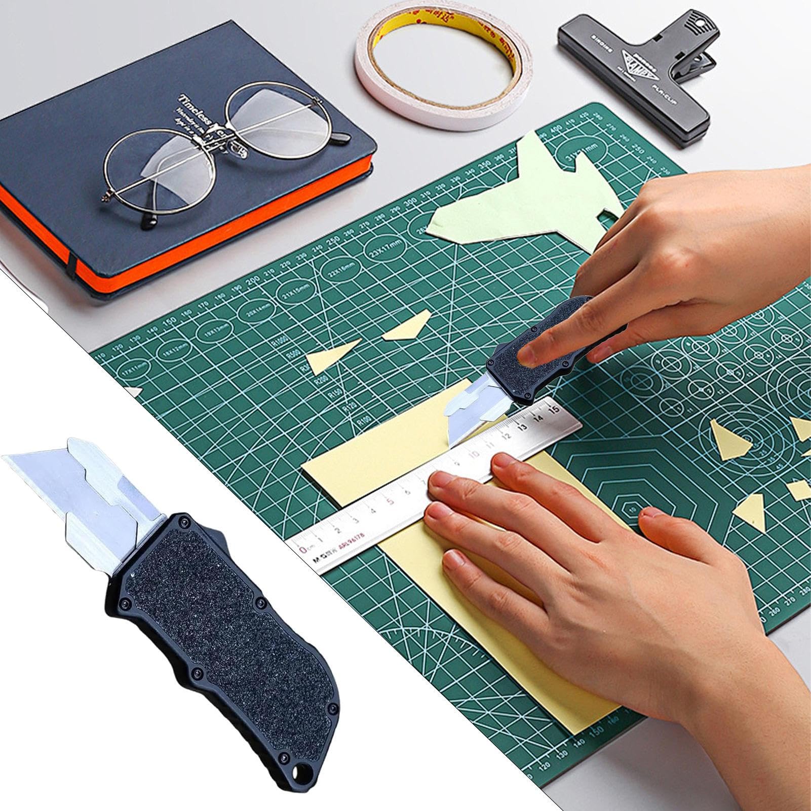 Utility Cutter Tool, Utility Cutter para artistas, cortador de boxeo retráctil ergonómico | Suministros de corte de manualidades, artículos de papelería multiusos para alfombras, falda de hojas