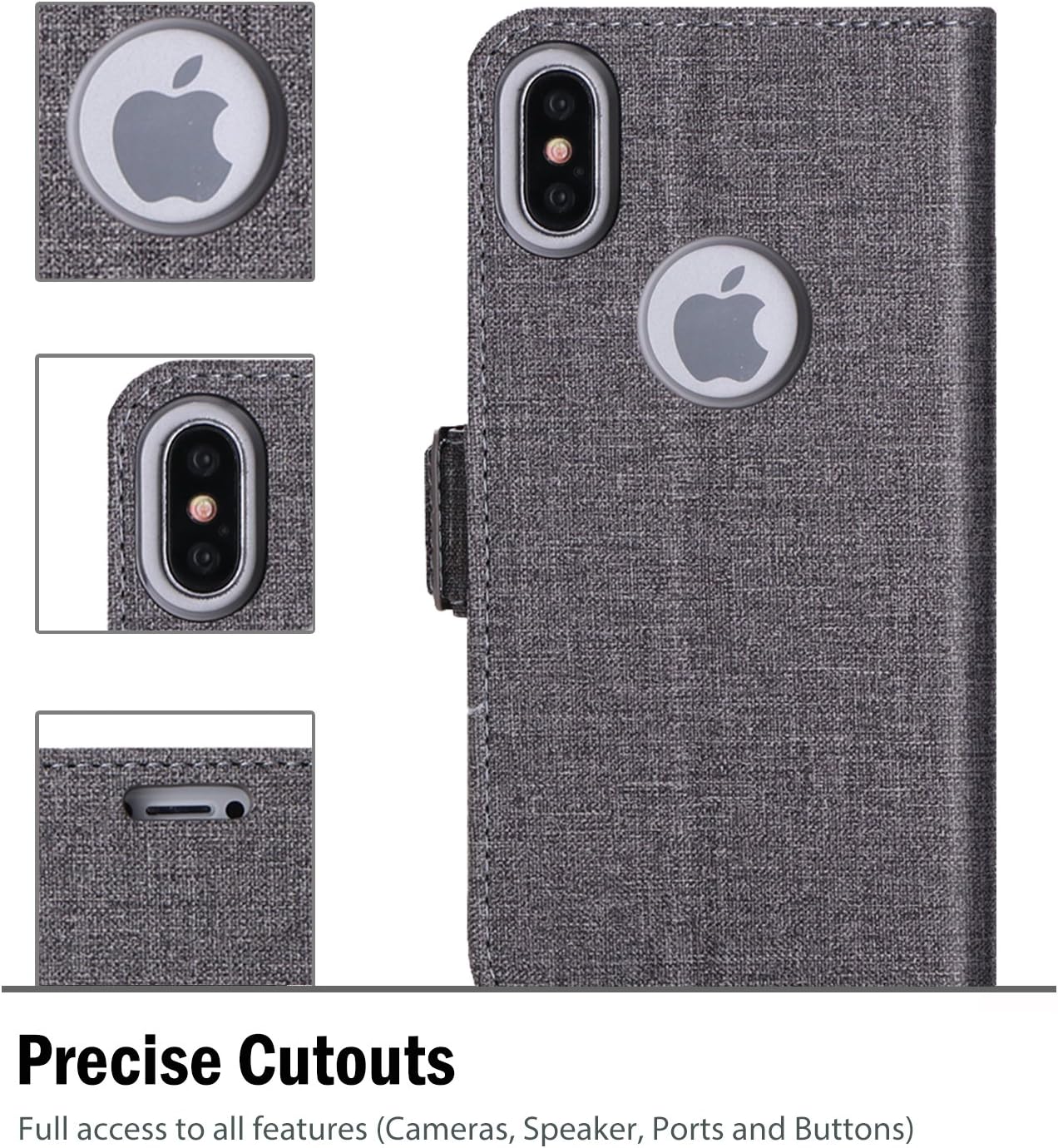 ProCase iPhone Xs Case iPhone X Case, Folio Folding Wallet Case with Card Holder, Flip Cover Protective Case for 5.8 inch Apple iPhone Xs (2018) / iPhone X (2017) -Grey