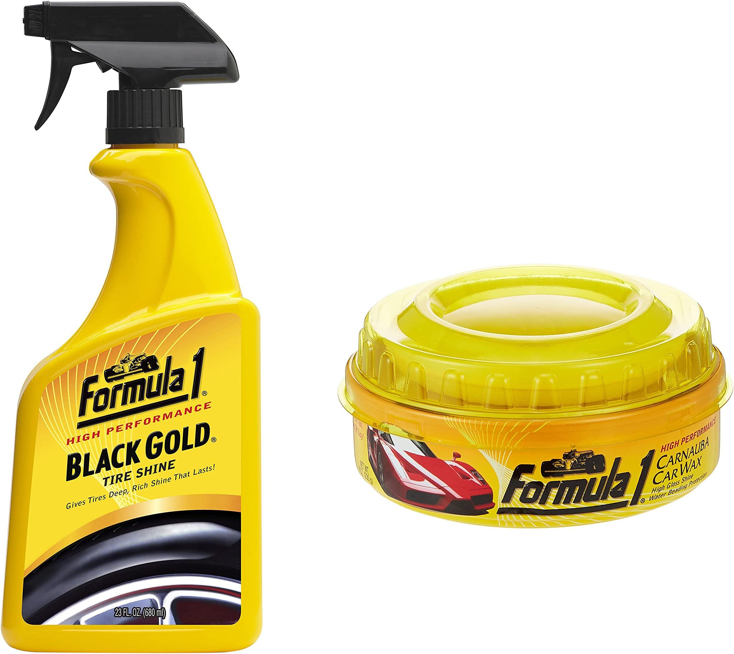 Formula 1 615026 Carnauba Paste Wax (230 g) & Formula 1 615258 Black Gold Tire Shine (680 ml)