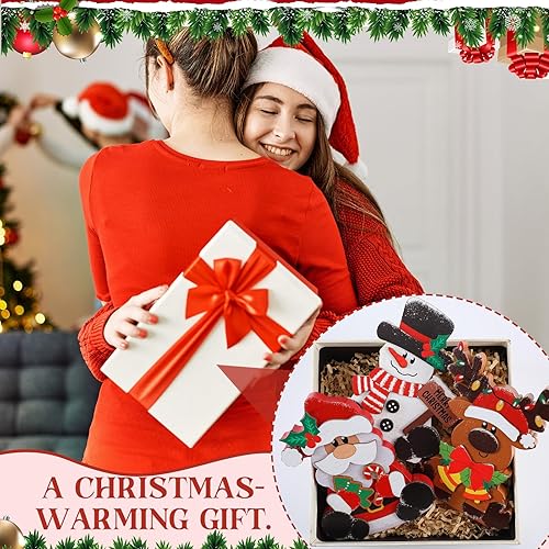 Miniatura 5 de 3 piezas de decoración de mesa de madera de Navidad, muñeco de nieve, reno, Papá Noel, centro de mesa, bandeja escalonada de madera para oficina,