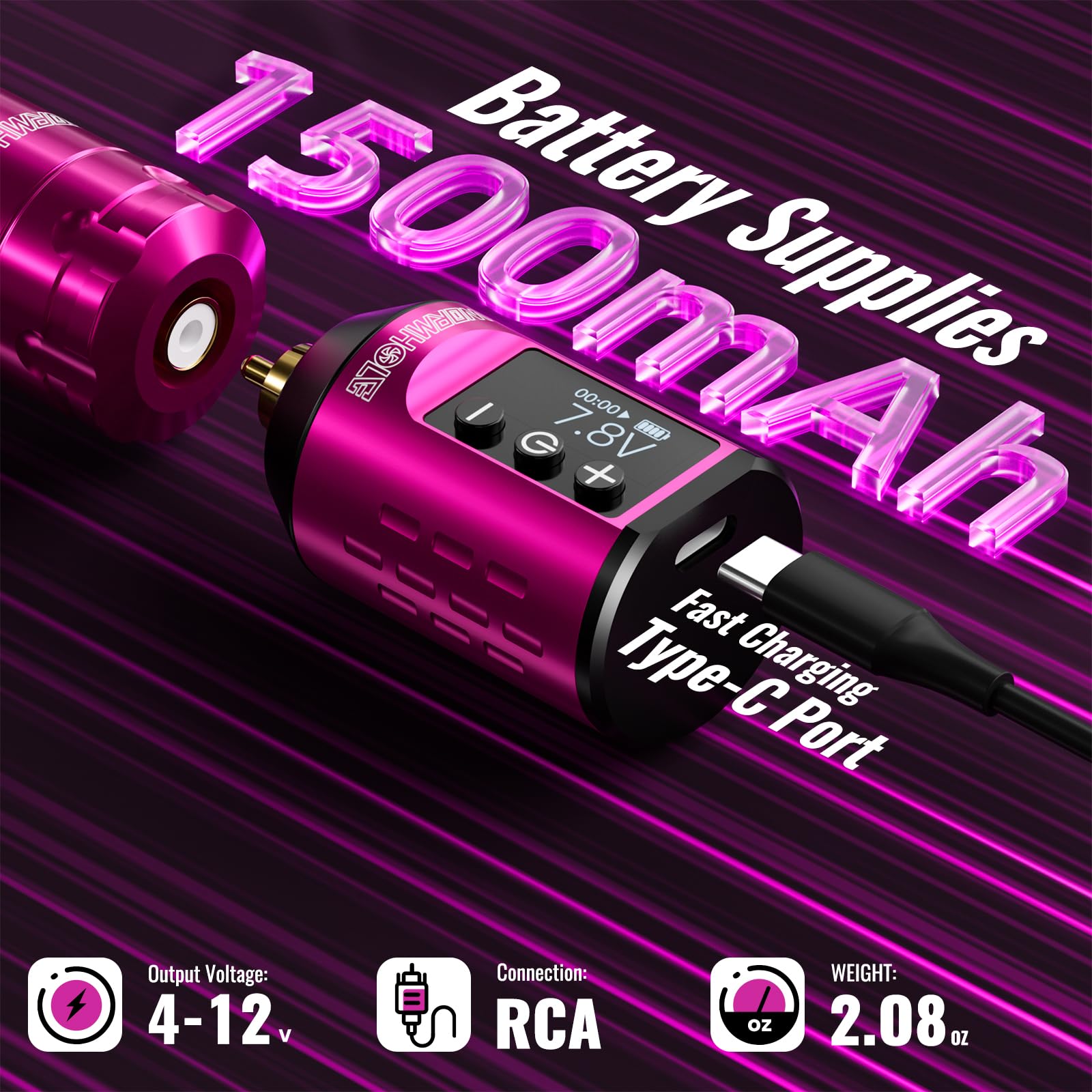 Wormhole Tattoo Kit for Beginners Complete Rotary Tattoo Machine Kit with 11PCS Tattoo Ink 10PCS Cartridge Needles Dual Protection Power Supply Full Accessories, All-in-One Tattoo Supplies WTK104: two pink