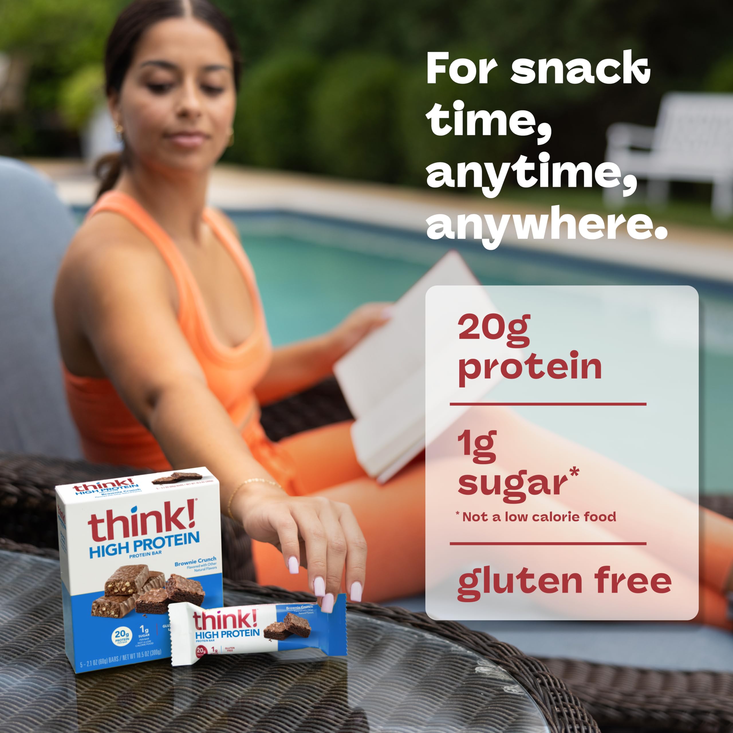 think! Barras de proteínas, aperitivos ricos en proteínas, sin gluten, sin azúcar, con aislado de proteína de suero de leche, brownie crujiente, barras nutricionales sin edulcorantes artificiales, 2.1