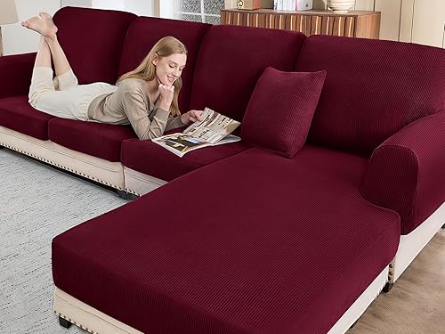 Miniatura 14 de Fundas de Sofá Seccional para Cojines de Sofá Cubierta de Sofá en Forma de L Lavable Suave Fundas de Cojines de Sofá Fundas Elásticas para Sofá con