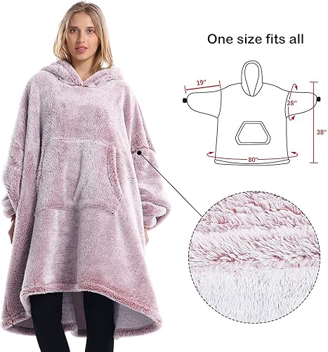 Miniatura 4 de Manta acogedora de sherpa de gran tamaño con capucha para mujeres hombres niños idea de regalo manta de acurrucarse súper cálida ligera Beige