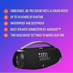 JBL Boombox 4 - Haut-parleur étanche portable le plus puissant avec masseur Pro Son, jusqu'à 34 Heures de jeu, & Connexion multi haut-parleurs par Auracast (Noir)