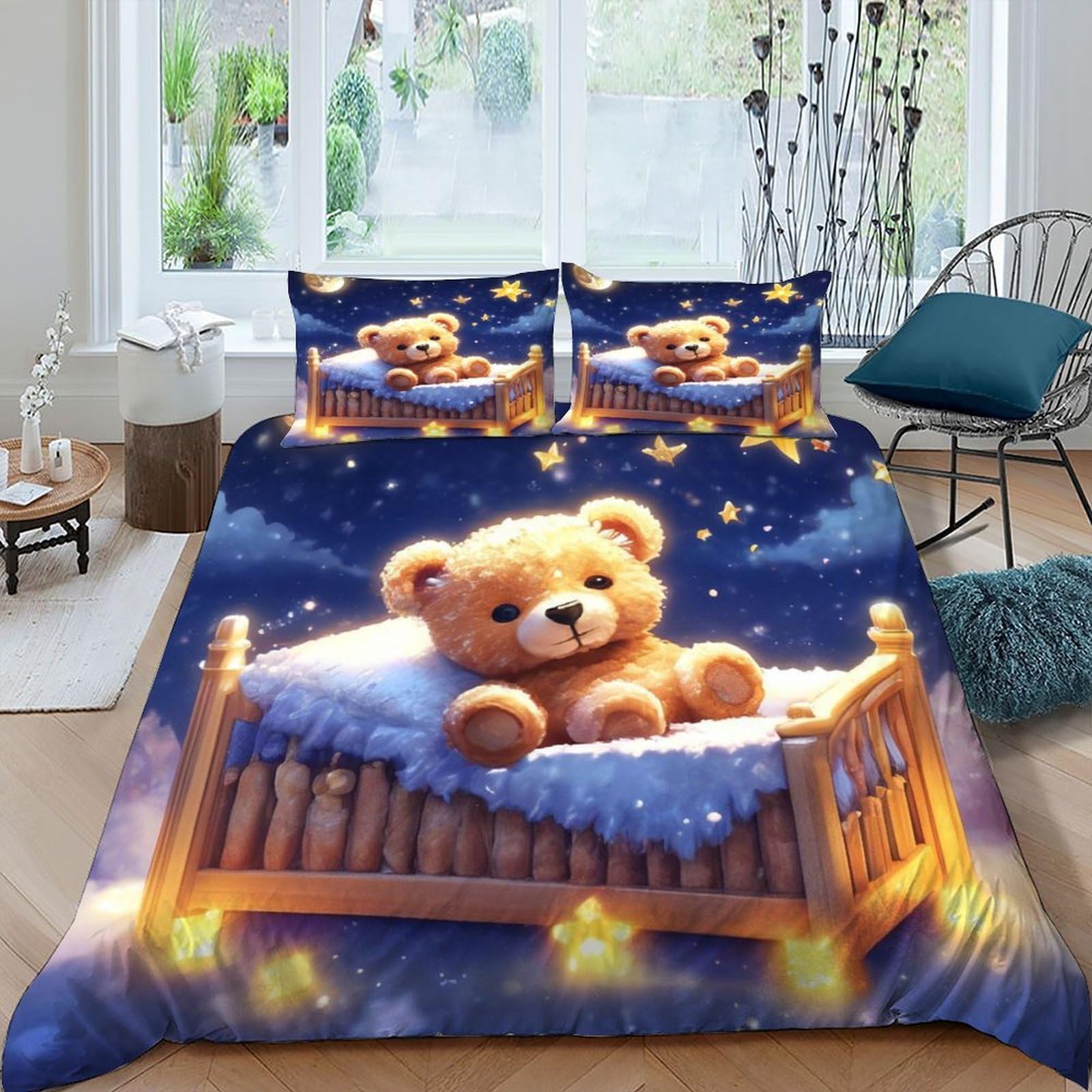 Housse de couette ours en peluche infroissable et facile à laver lit 2 personnes