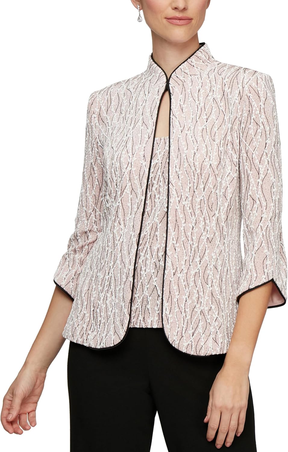 Alex Evenings Women's 3/4 Sleeve Twinset with Printed Jacket and Scooped Neck Cami (Petite and Regular Sizes)