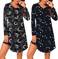 Marvmys 2-Pack Long Sleeve V-Neck Nightgowns for Women - Soft Stretchy Plus Size Sleepshirts S-3XL Floral Prints
