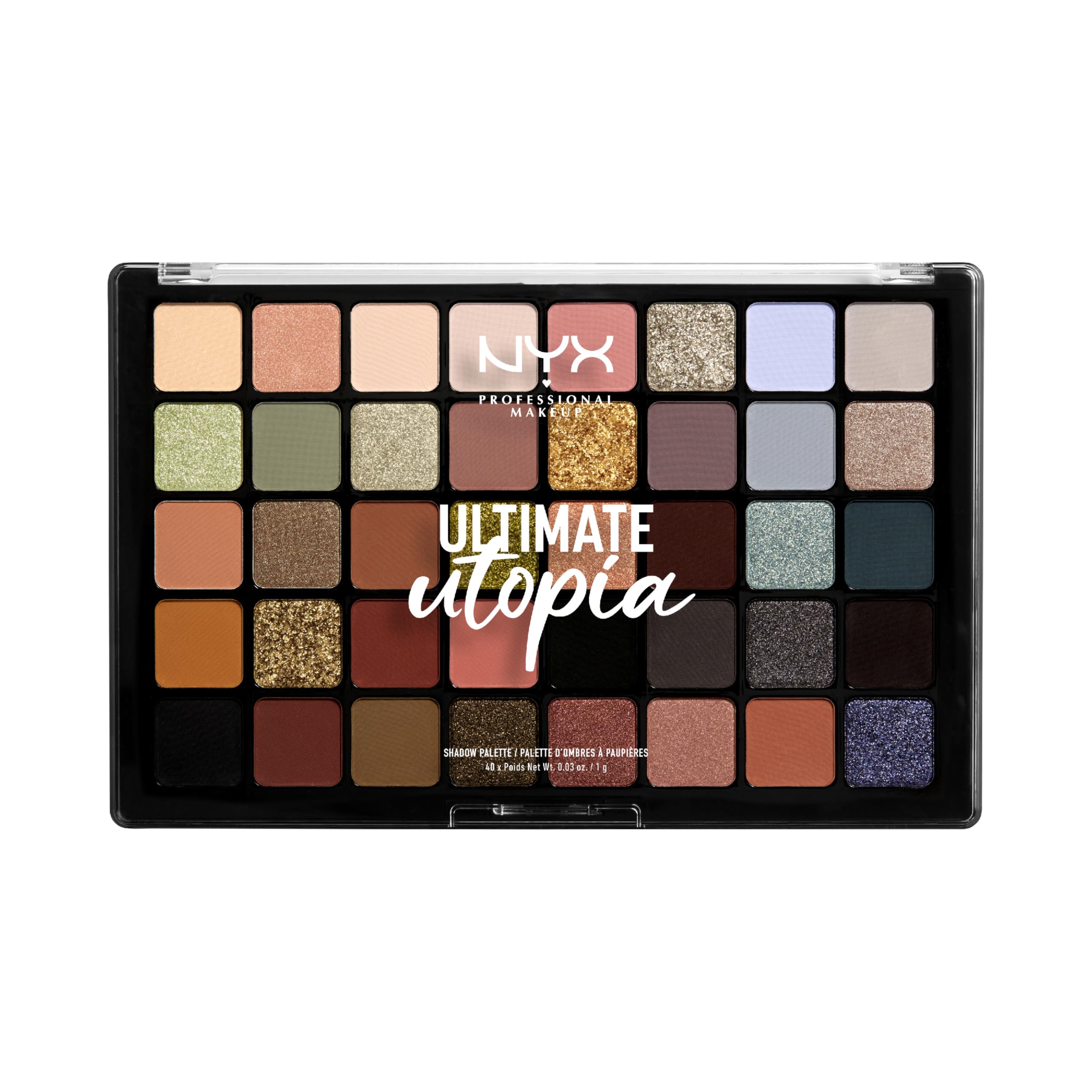 NYX Professional Makeup, Palette Ombretti Ultimate, Pigmenti pressati, 40 tonalità, Effetto opaco, satinato, metallico, Tonalità: Ultimate Utopia