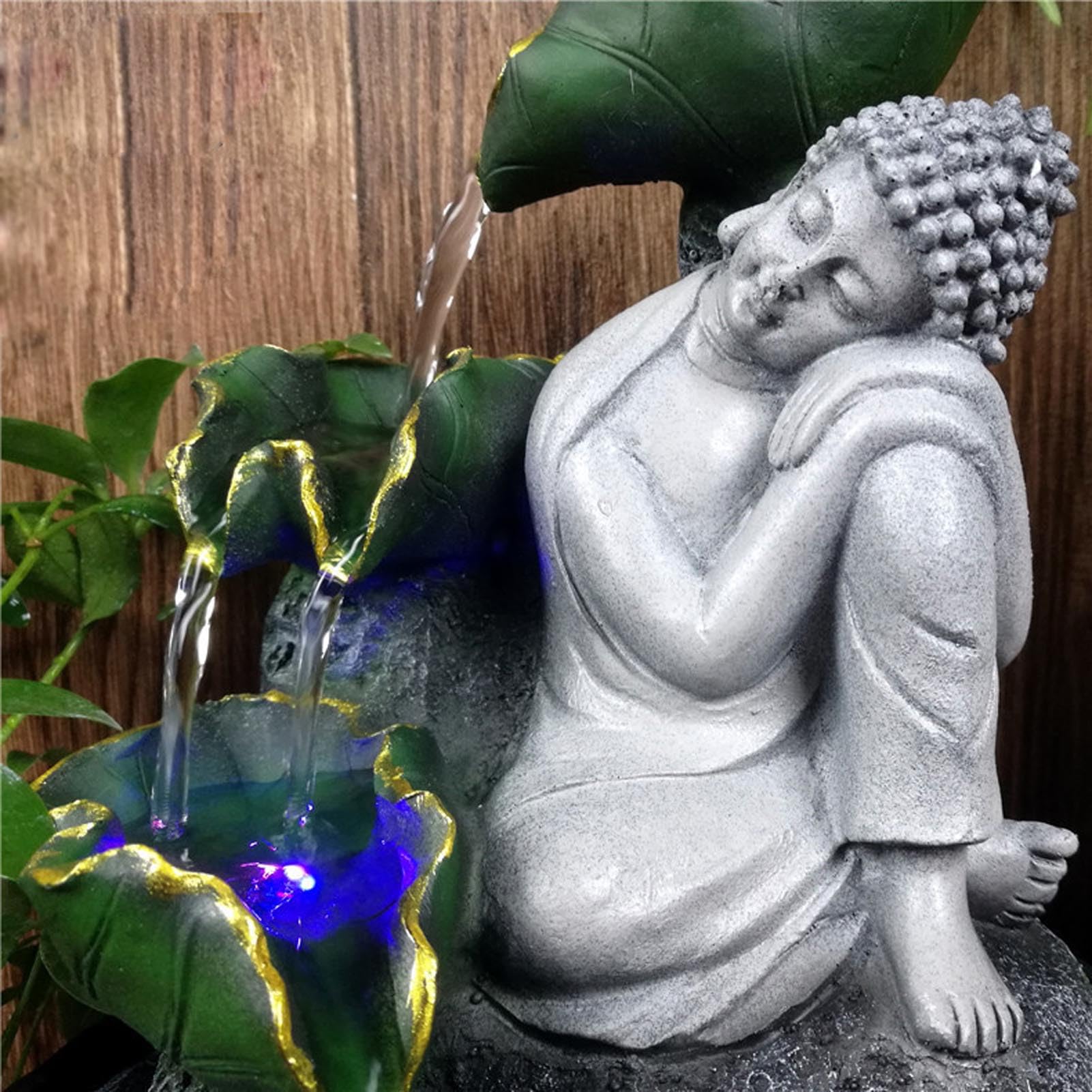 Buddha Seduto Meditation Fontana da interni, cascata, fontana da tavolo per interni Zen Meditazione, decorazione rilassante per casa, ufficio, camera da letto,Grigio,Buddha C