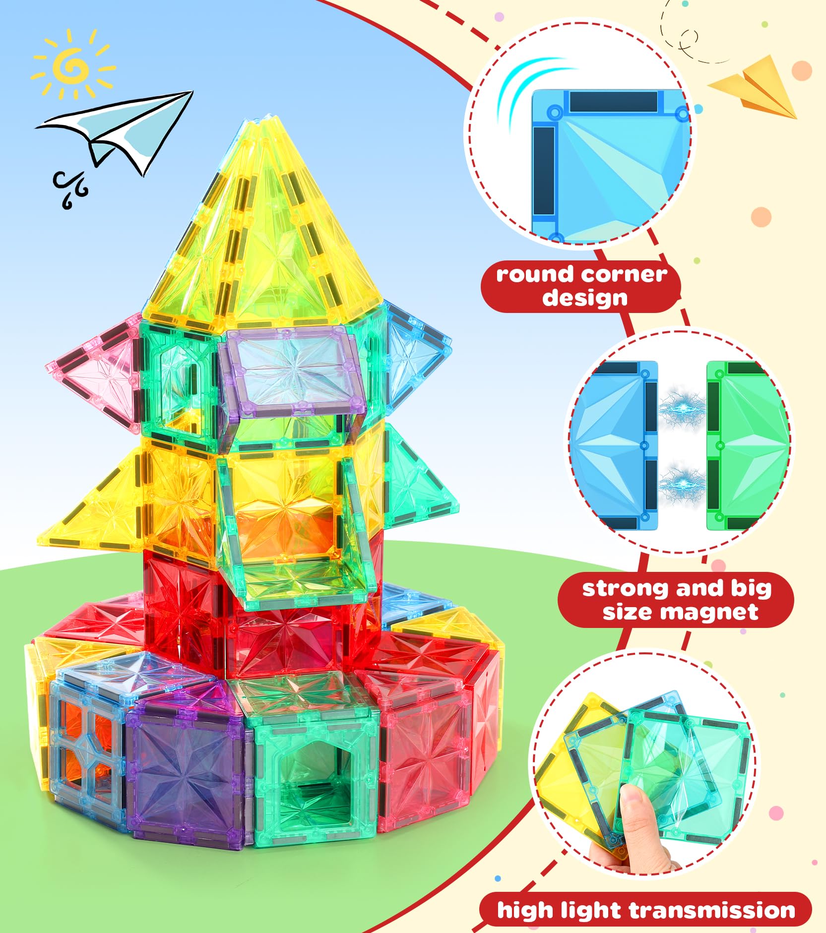 COOLJOYA Costruzioni Magnetiche Giochi Bambini 3 4 5 Anni | 65 Pezzi Costruzioni per Bambini | Tessere Magnetiche Set di Toppers Stradali | Giochi per Bambini 3 4 5 6 7 8 Anni