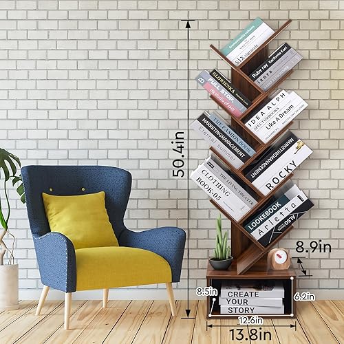 Miniatura 3 de Luckyeestar Estantería de árbol de 8 niveles, estante retro de almacenamiento de 8 estantes, estante de almacenamiento de madera, estantería