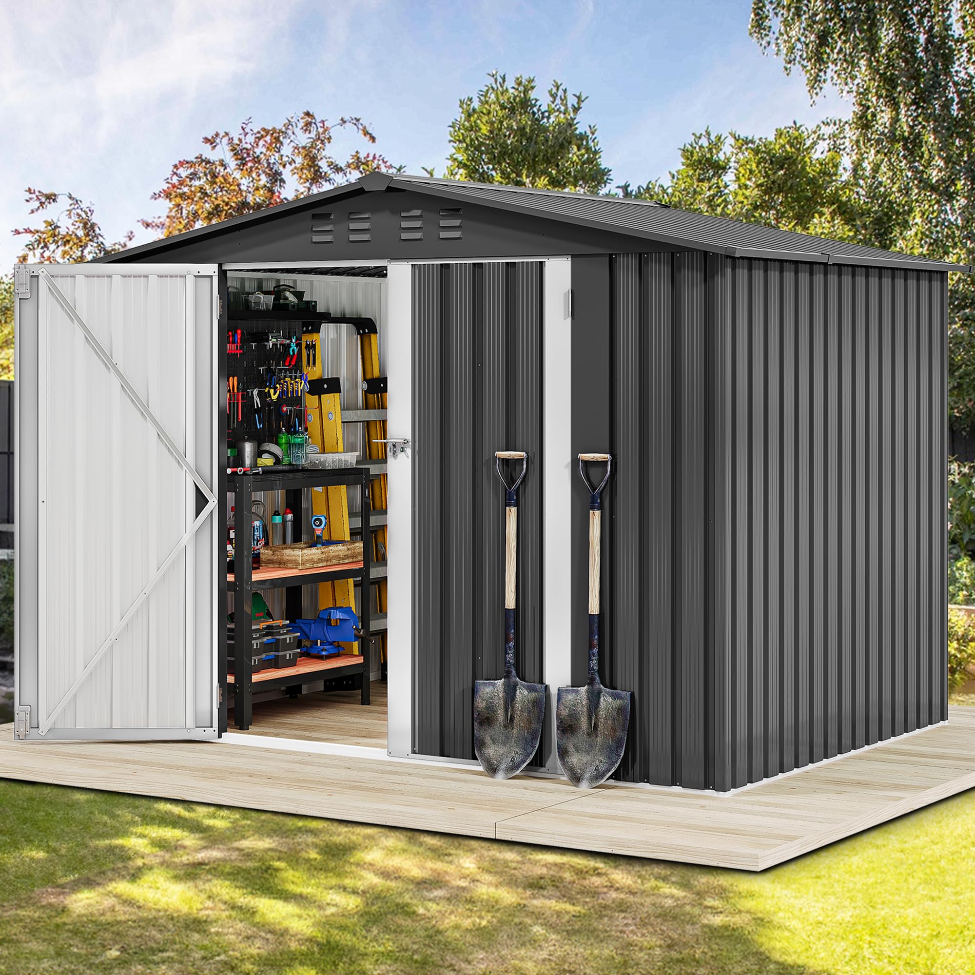 DWVO 7x5FT Outdoor Storage Shed with Secure Entrances &amp; Air Circulation