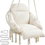 SONGMICS Chaise suspendue, chaise de hamac avec grand, coussin épais, chaise pivotante Boho pour chambre à coucher, patio, balcon, jardin, salon, tient jusqu'à 264 lb, blanc nuageux et gris UGDC042G01