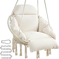 SONGMICS Boho Hammock Hanging Chair with Thick Cushion, 264 lb Capacity, Cream White UGDC042M01 for Bedroom Patio Garden