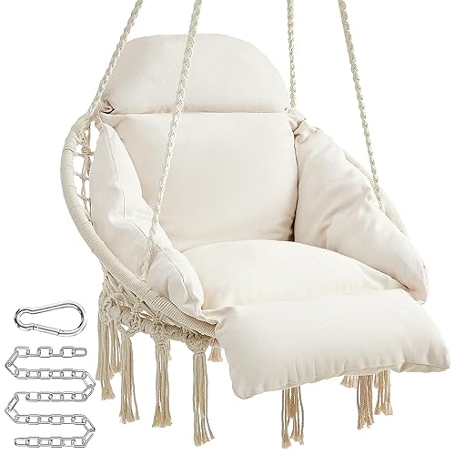 SONGMICS Hanging Chair, Hammock Chair with Large, Thick Cushion, Boho