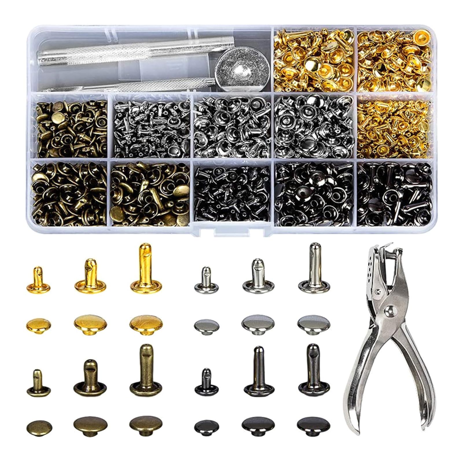 Tsophreniq 480 Sets 4 Colors Leather Rivets, Double Caps Brass with Pliers and 3Pcs Install Tools for Leather Decorative