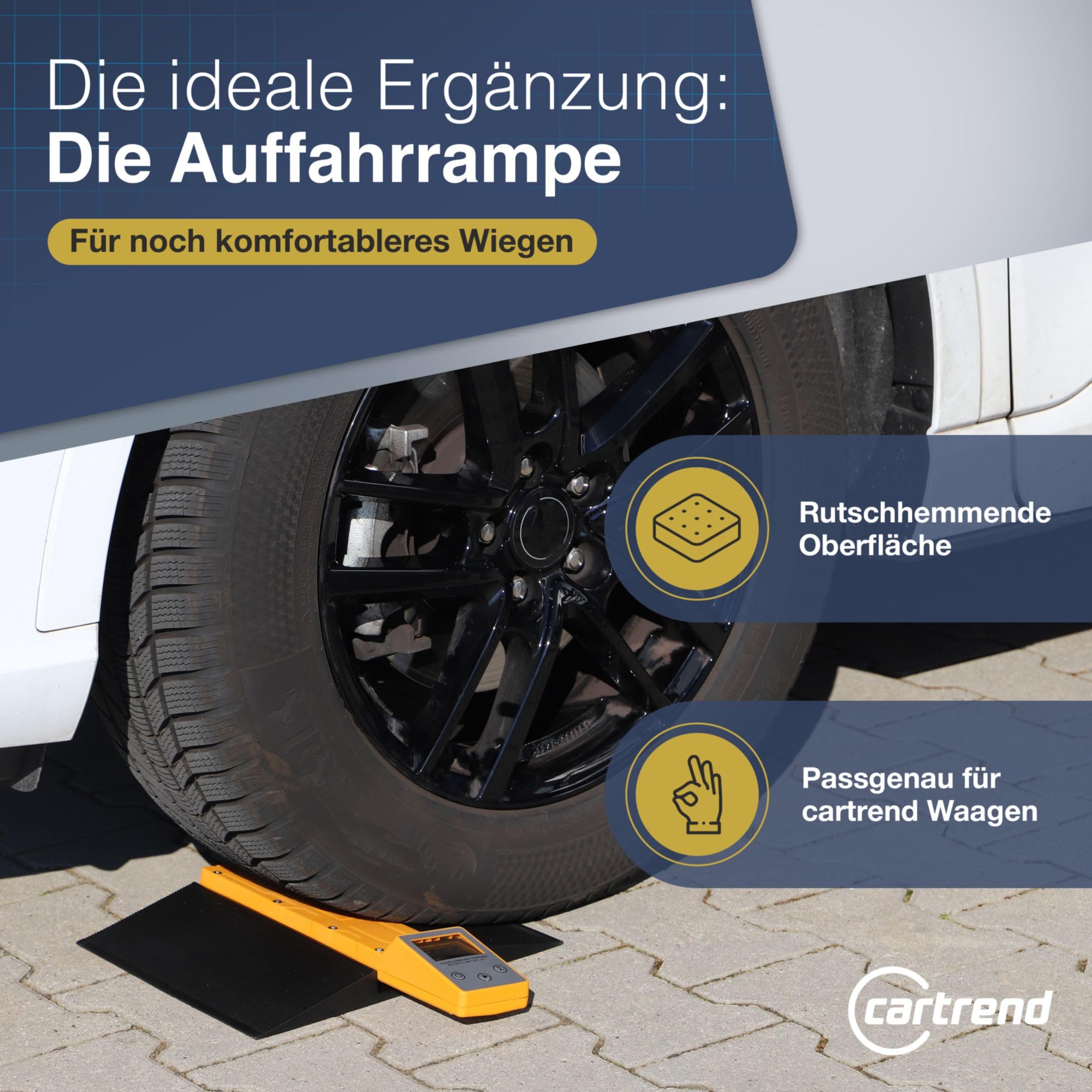 cartrend Fahrzeugwaage | präzise Waage für PKW, Anhänger, Wohnmobile | 1500 kg pro Rad | sicher & zuverlässig | mit DREI Wiegeprogrammen & digitaler Anzeige | tragbar & wiederaufladbar | orange