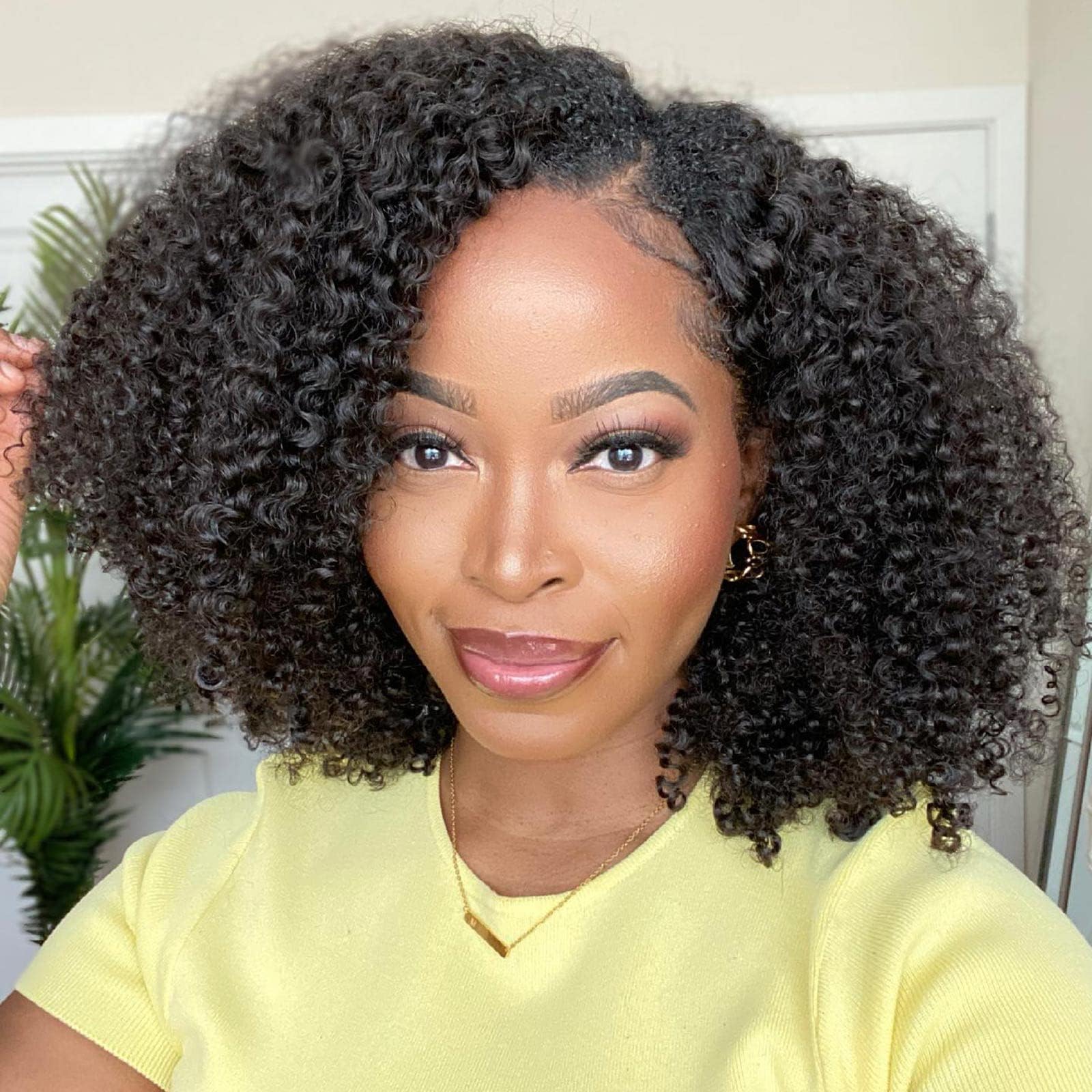 KiqibeautyV Part Wig Minimal Leave Out Human Hair Wigs For Black Women Afro Curly 3C/4A Thin Part Wig Beginner Friendly No Sew in Glueless 14 Inch