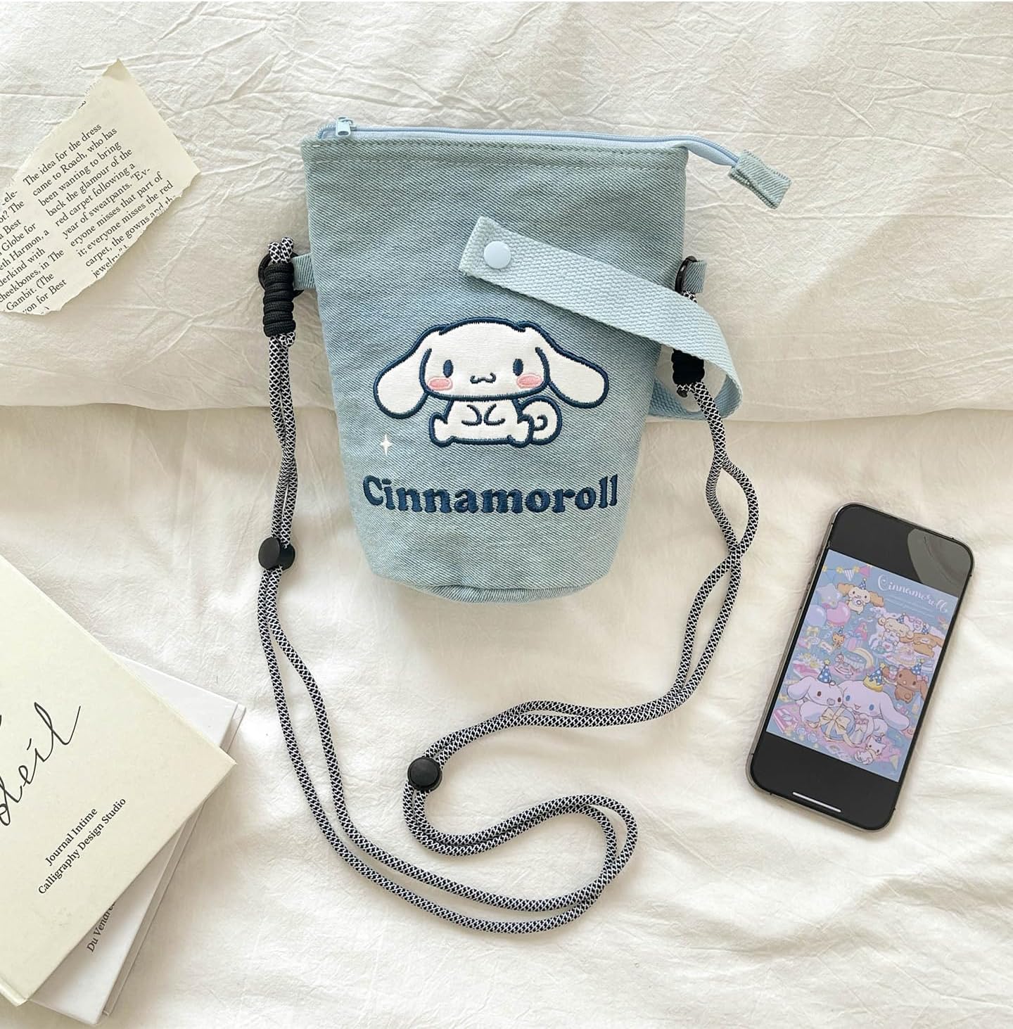 Cinnamoroll Denim Crossbody Shoulder Bag Phone Pouch with Adjustable Strap