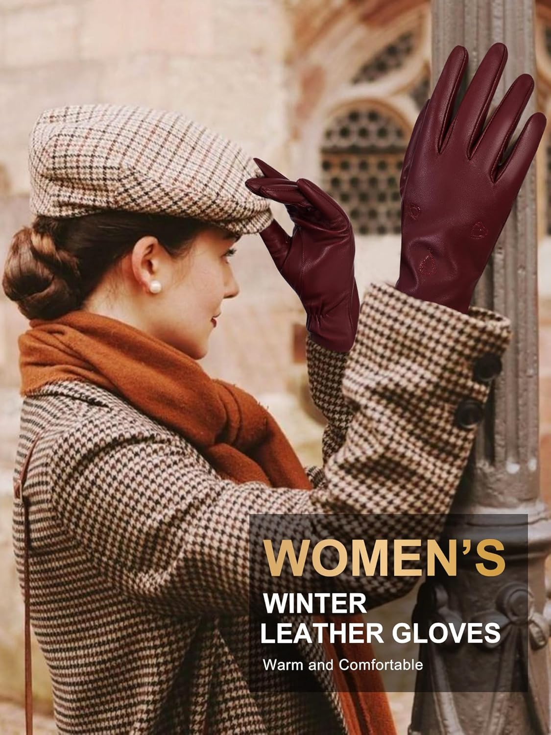 FIORETTO Women’s Winter Chrome-Free Sheepskin Leather Gloves Cashmere Wool Lined, Touchscreen & Embroidered W25003 - Image 2