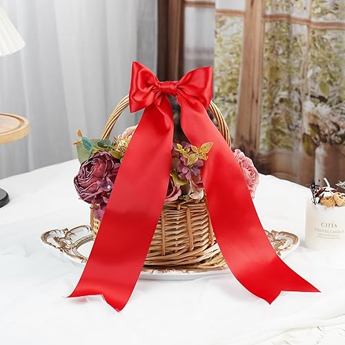 Miniatura 5 de Cinta roja de poliéster satinado de doble cara de 3 pulgadas para decoración de bodas, banda de silla, envoltura de regalos, recuerdo de fiesta,