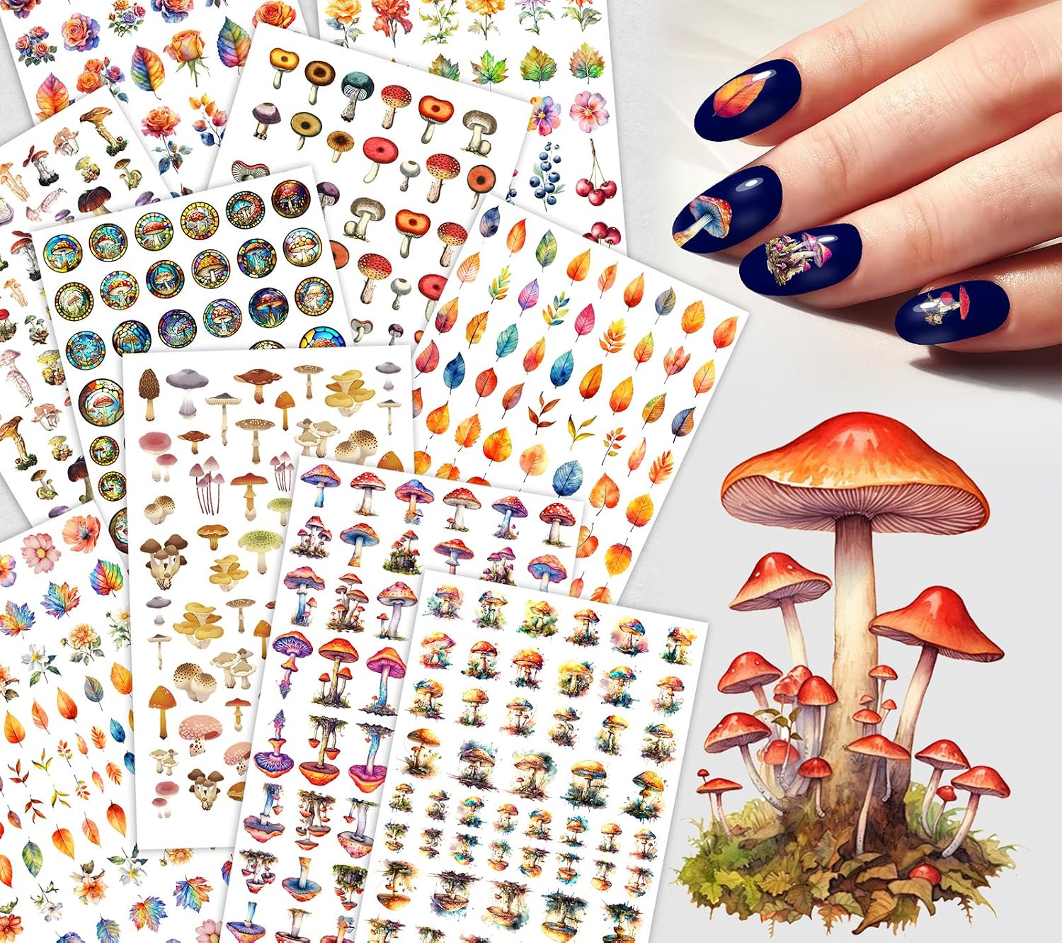 Nail Decals [10 Sheets] Vintage Floral Sketch Nail Stickers Set Delicate line Art Flowers Leaves Botanical Outlines Mixed with Soft Blossoms Creating Elegant Refined Manicure Styles Romantic Nail image 5