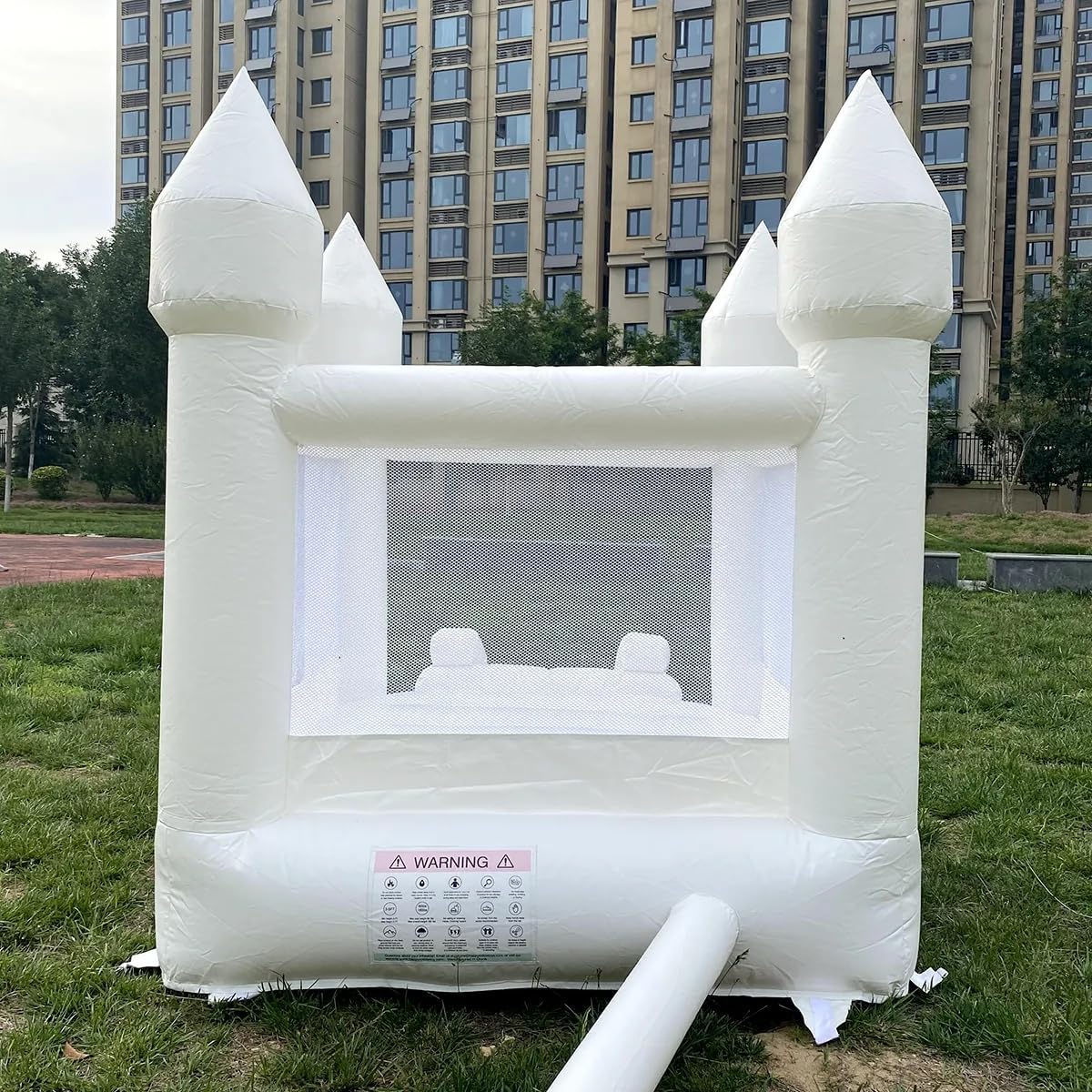 White Bounce House Outdoor Indoor Full PVC Bounce House for Kids 2-8 Toddlers Bouncy Castle with Slide & Blower,96 x 72 x 80 inch,100 Colorful Balloons Easter Party Gift