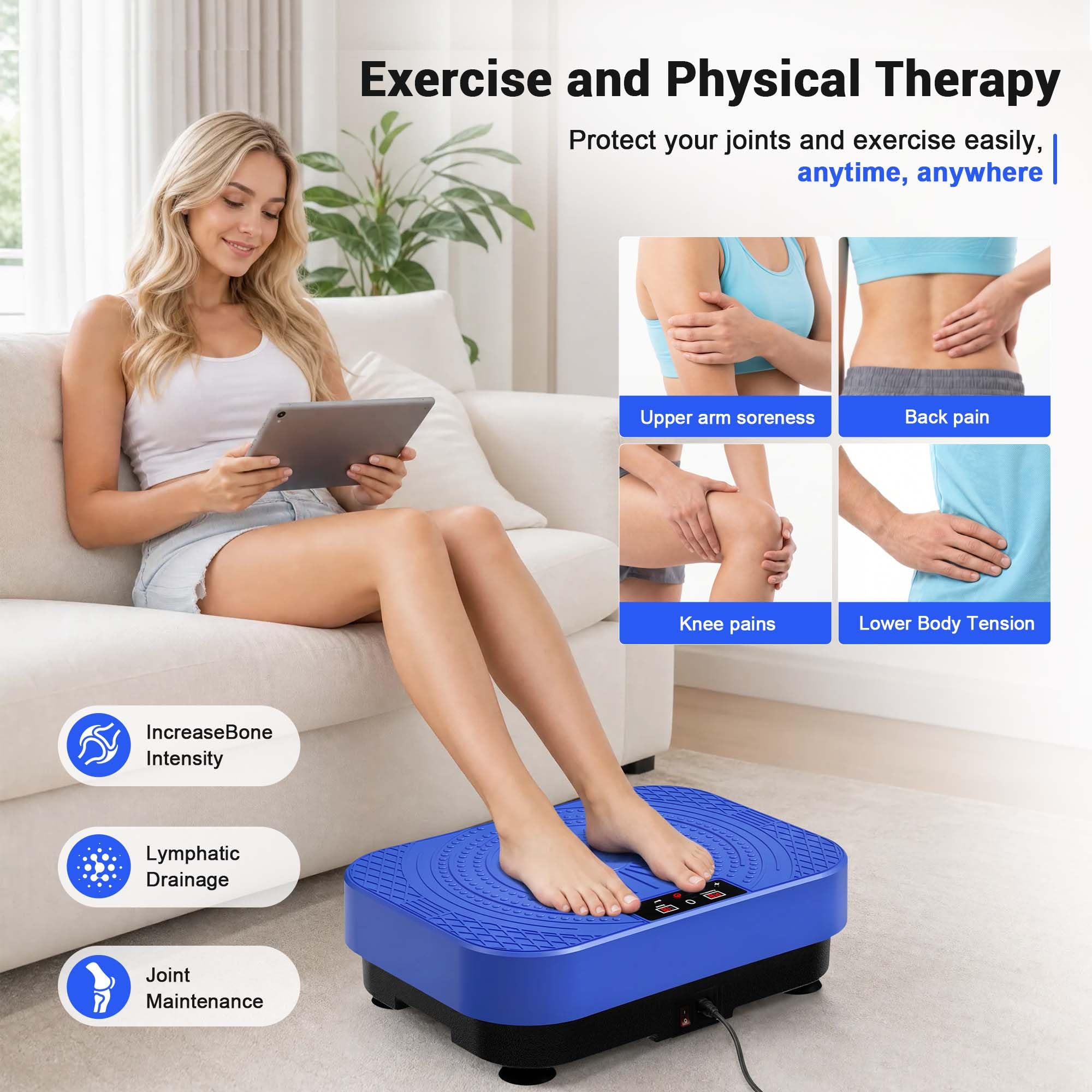 Homesy Máquina de ejercicio de placa vibratoria, placa vibratoria para drenaje linfático, plataforma de agitación de cuerpo completo para fitness en casa y quema de grasa, equipo de gimnasio deportivo