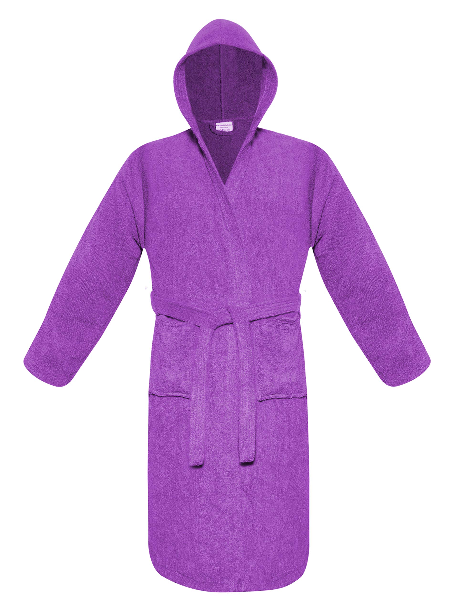 A & B TRADERS Bath Robe Night Gown House Coat Hooded and Shawl Collar for Women Men Zero Twist Egyptian Cotton Super Soft Fluffy (Purple, Hooded)