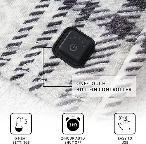 Miniatura 4 de Beautyrest Manta eléctrica reversible de felpa a sherpa, controlador de botón suave integrado, apagado automático, ajuste de calor múltiple,