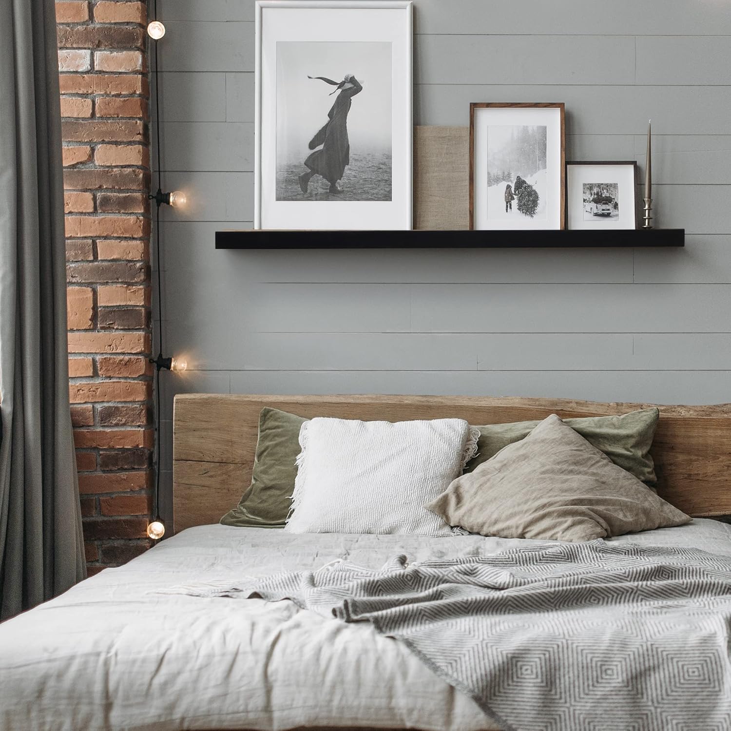 Buy Black Floating Shelves, 36 Inch Long Wall Shelf, Solid Wood