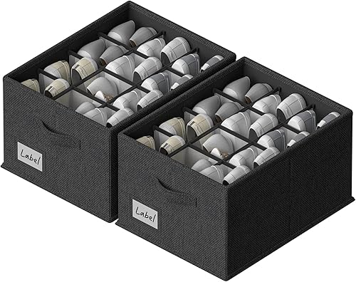 Miniatura 10 de Paquete de 2 organizadores de zapatos para armario, se adapta a hasta 24 pares, contenedores de almacenamiento de zapatos de tela, contenedores de