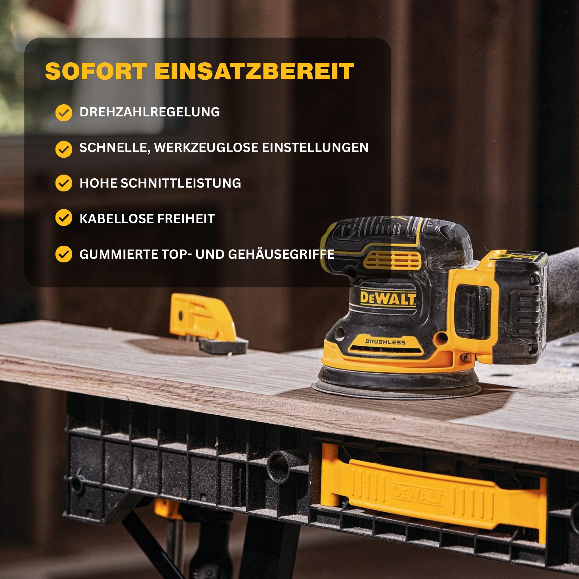 DEWALT 18V XR Akku-Exzenterschleifer mit Bürstenlosem Motor, 125mm Schleifteller, Drehzahlregler, Ergonomisch, Klettsystem, Geringe Vibration, Staubschutz, Solo-Gerät – DCW210NT-XJ