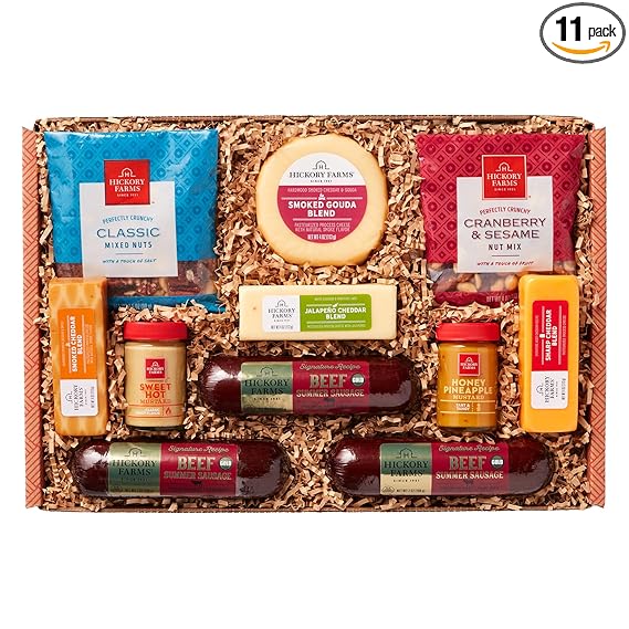 Hickory Farms Signature Beef Meat and Cheese Gift Basket (Large) - Box Set | Charcuterie Board Food | Summer Sausage | Father's Day | Mother's Day | Easter | Christmas | Holiday | Housewarming | Gourmet | Sympathy | Care Package