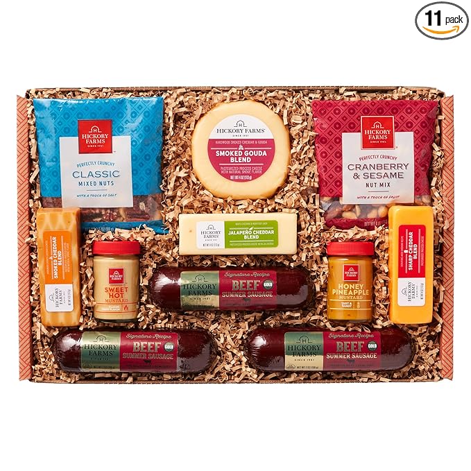 Hickory Farms Signature Beef Meat and Cheese Gift Basket (Large) - Box Set | Charcuterie Board Food | Summer Sausage | Father's Day | Mother's Day | Easter | Christmas | Holiday | Housewarming | Gourmet | Sympathy | Care Package