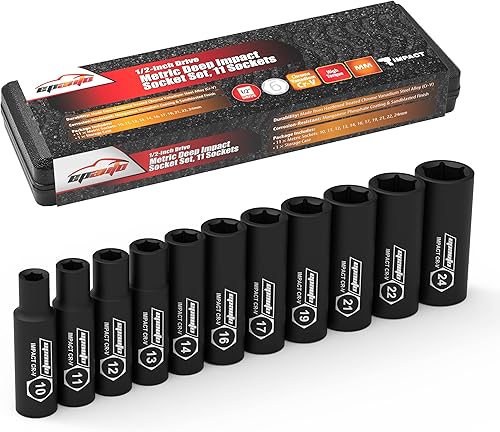 Miniatura 7 de EPAuto Juego de llaves métricas de impacto profundo de 12 pulgada Cr-V 6 puntos 11 enchufes