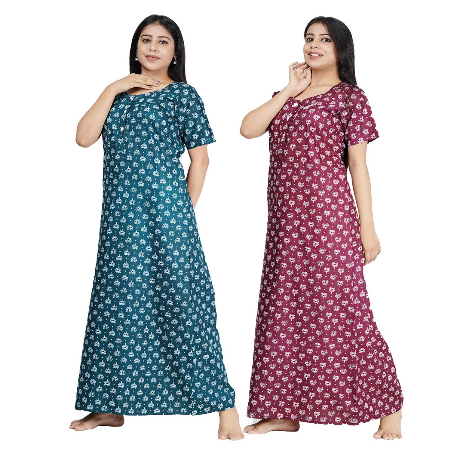 Afreet Fashion Women's Cotton Printed Nighty/Night Gown/Nightwear Combo of 2 pcs