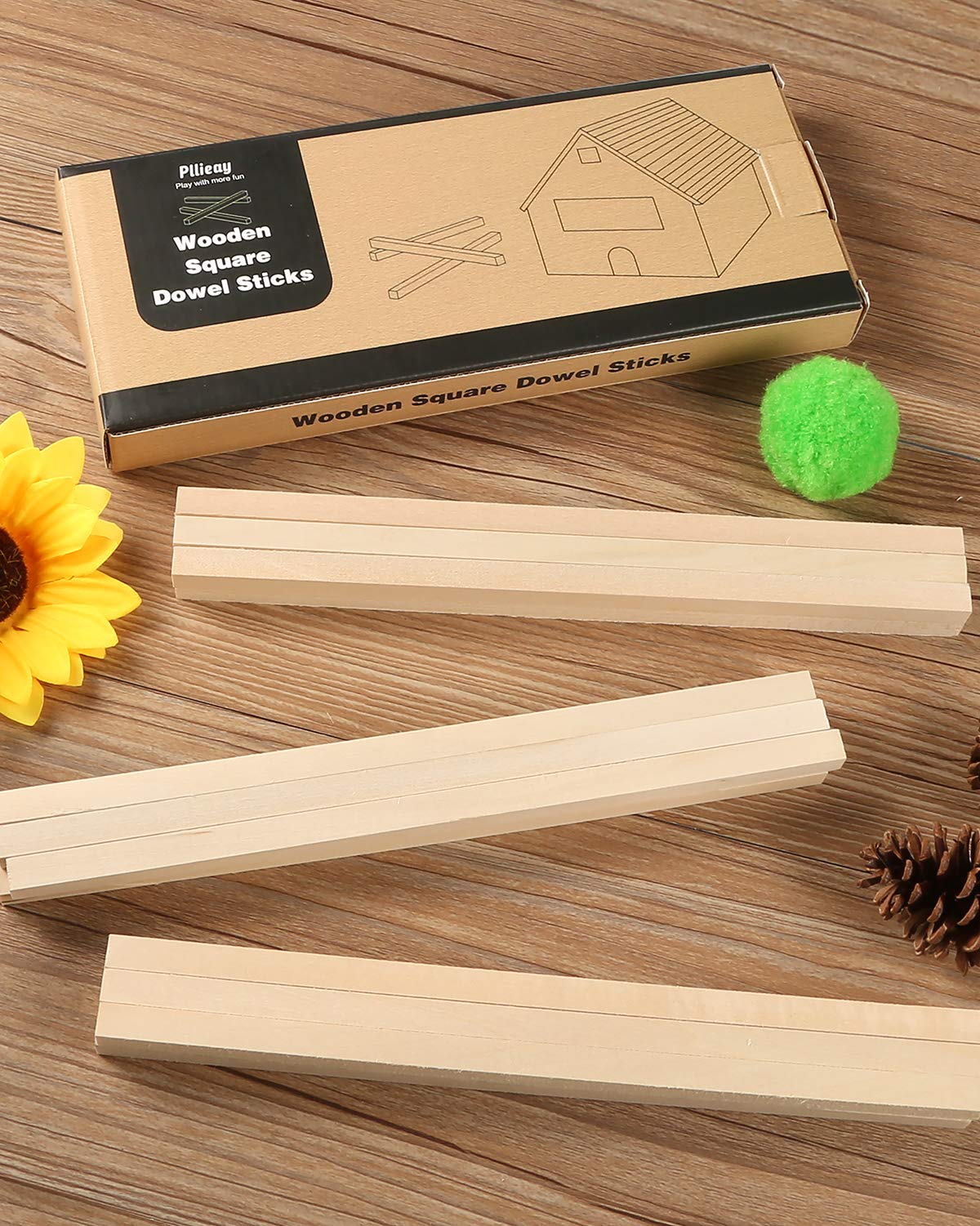 Aste In Legno Per Artigianato PATIKIL - 10 Pezzi Da 12 Pollici (30,5 Cm) - Larghezza 15 Mm - Bastoni Quadrati Lisci Per Fai Da Te E Hobby
