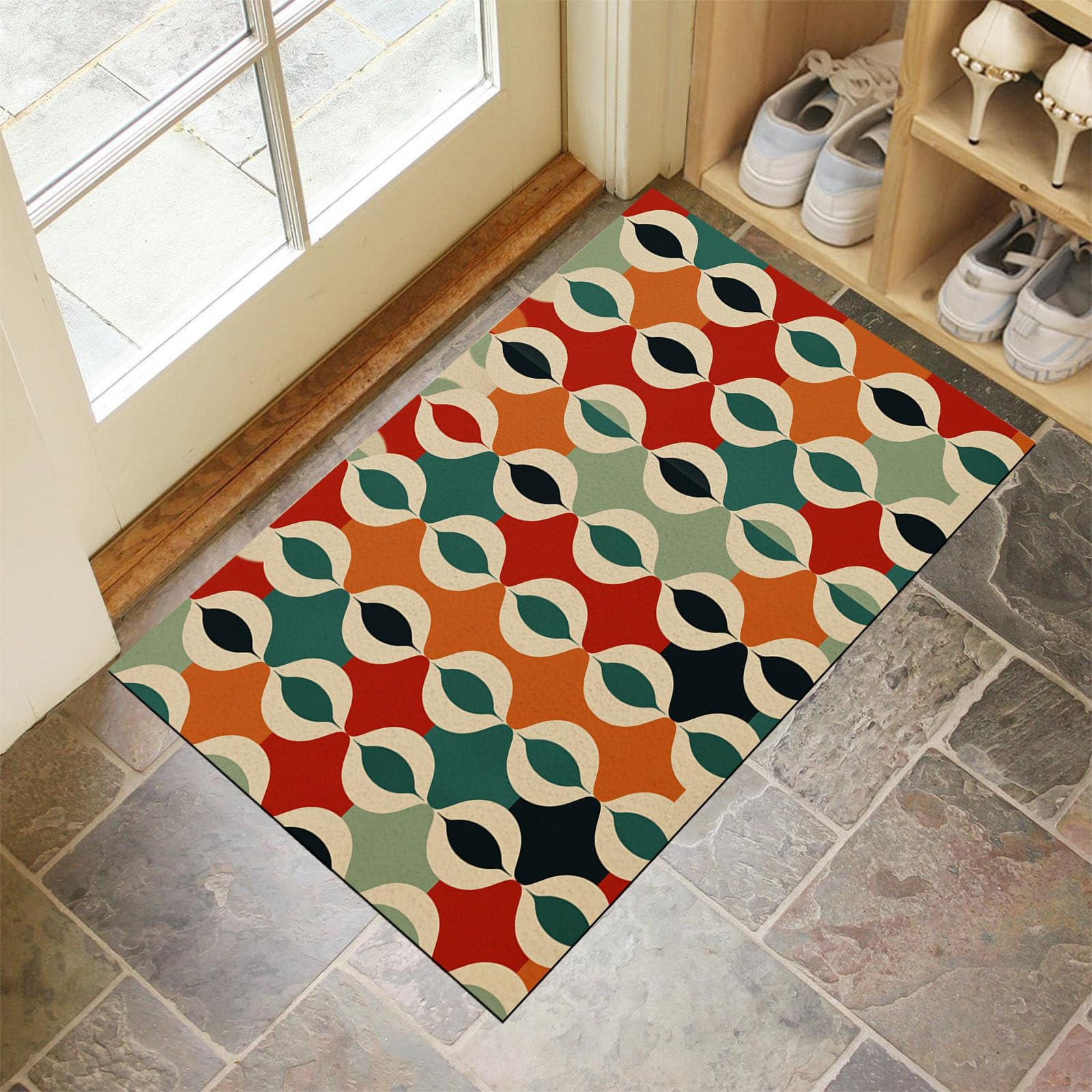 Paillasson rouge vert damier abstrait 90X150cm avec tapis de sol antidérapant lavable pour entrée