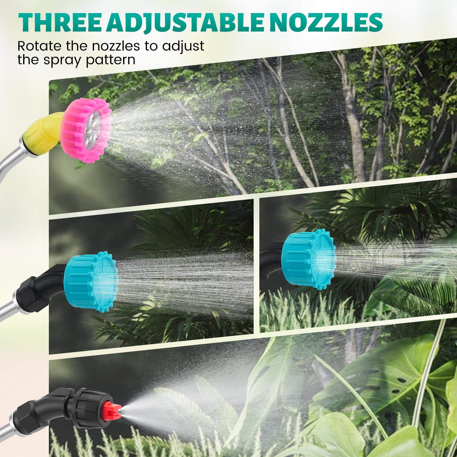 Spruzzatore a pressione a batteria elettrico da 5 litri - Spruzzatore per piante con 3 ugelli regolabili e batteria da 4000 mAh - Spruzzatore da giardino ricaricabile tramite USB con asta telescopica