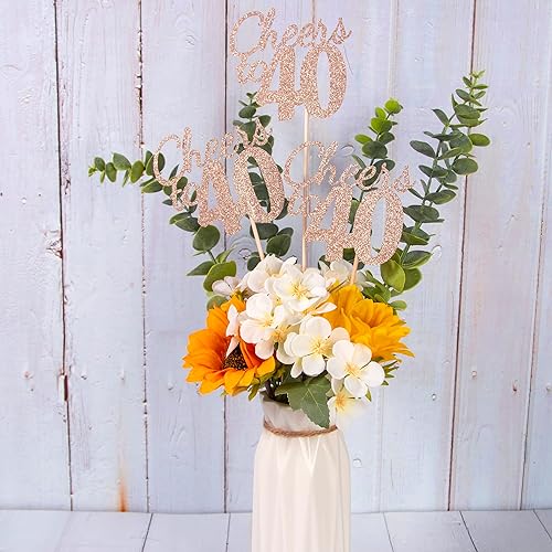 Miniatura 4 de Gexolenu Cheers to 40, paquete de 10 centros de mesa de cumpleaños de 40 cumpleaños con purpurina de color oro rosa de doble cara para mesas