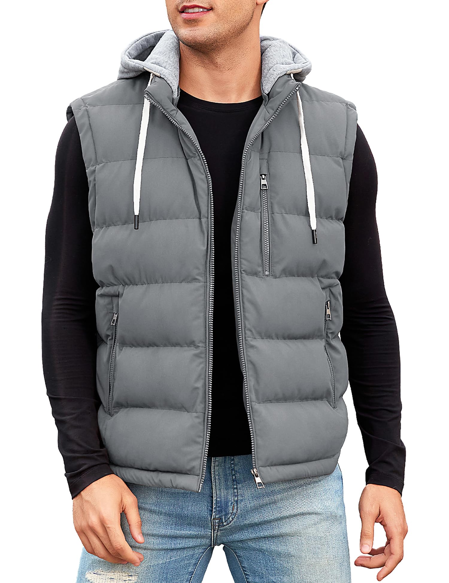 Vancavoo Weste Herren Winter Steppweste mit Kapuze Leicht Winterweste