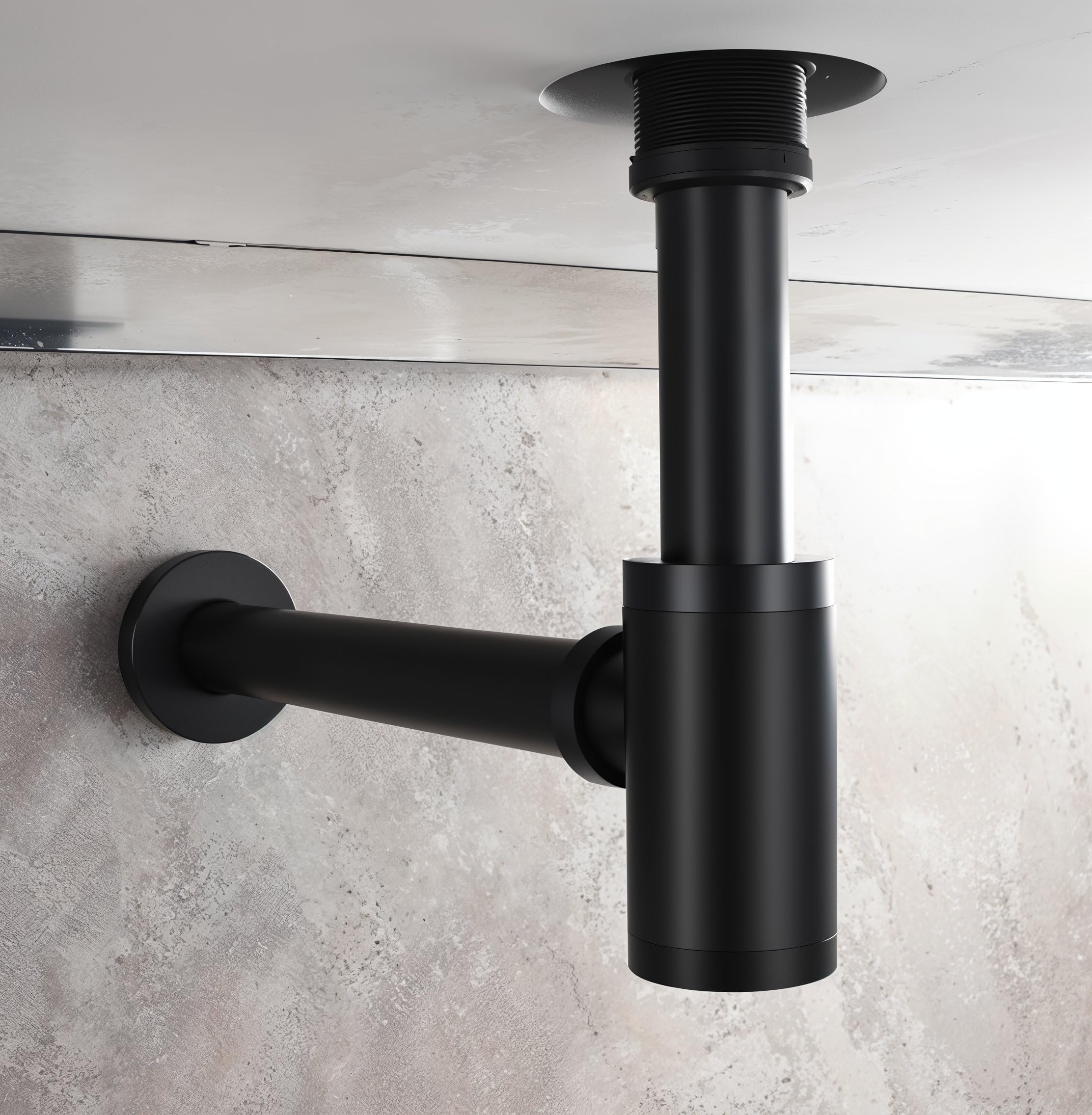 STILFORM Designer "Minimal" Siphon Odour Trap with Cleaning Opening, Siphon Black Matt Made of Solid Brass - Image 4