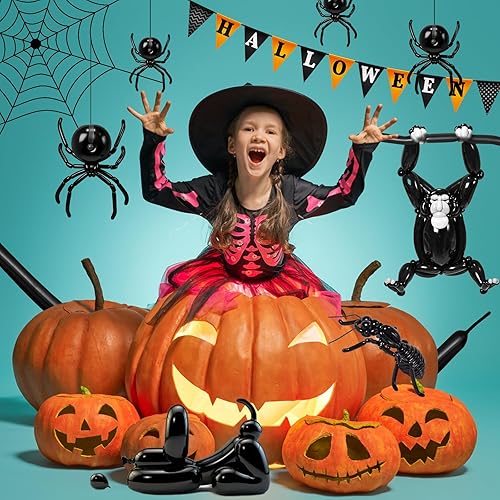 Miniatura 5 de 260 globos negros, globos largos negros, 260 globos giratorios con bomba, 160 globos largos negros para animales de globo, globos largos de payaso