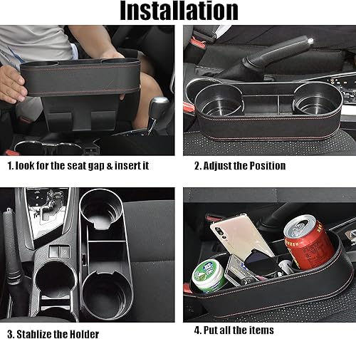 Miniatura 5 de Organizador expansor de portavasos para automóvil, portavasos multifuncionales con cubierta de piel sintética, inserto lateral, consola central,