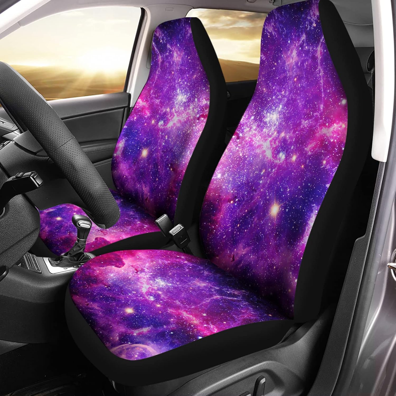 Howilath Car Seat Covers Purple Galaxy Pattern Set of 2 Auto Accessories Protectors Car Decor Universal Fit for Car Truck SUV
