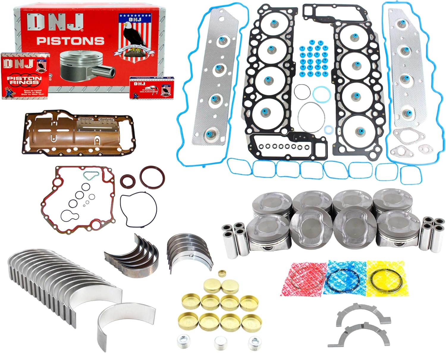 DNJ EK1102A Engine Rebuild Kit for 2008-2013 Chrysler, Dodge, Jeep, Ram 1500, Aspen, Commander 4.7L V8 16V SOHC 287cid