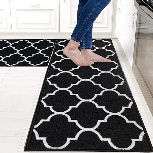 Miniatura 15 de Juego de 2 alfombras y tapetes de cocina grises [2 piezas] tapetes de cocina de nailon antideslizantes lavables a máquina para piso, cocina, baño